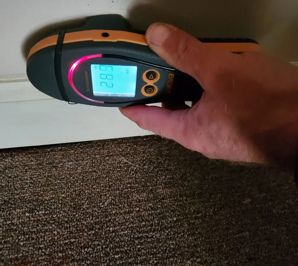 Moisture detection at baseboard during Sewage Cleanup & Sanitation in Chino Hills